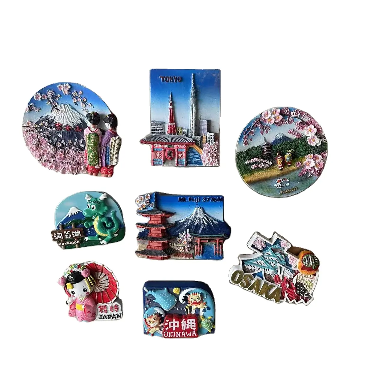 T1423 Export kleiner und billiger Cartoon mit japanischen Touristen-Souvenirs Resin-Kühlschrank magnete