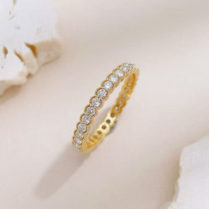 <span class=keywords><strong>Anillo</strong></span> de banda apilable con pavé completo de diamantes cultivados en laboratorio, diseño único y a la moda, de <span class=keywords><strong>oro</strong></span> amarillo de 18K para mujer - Product Image 1