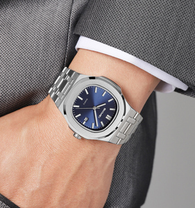 Personnalisation de montre élégante et moderne en acier inoxydable. Vert, gris et bleu vibrants, et plus encore d'options de cadran. Ajoutez votre propre logo. - Product Image 3
