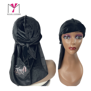 Durag en velours noir MUYANG CUSTOMIZE, unisexe, style hip-hop, ajustable, pour toutes les saisons, usage décontracté - Product Image 5