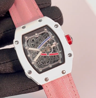 Montre de luxe à quartz tonneau pour homme, bracelet en nylon rose réglable de 9 mm, logo personnalisé, style RM 6702