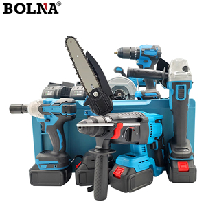 Set Perkakas Baterai Lithium BOLNA: Kunci Pas, Gerinda Sudut, Bor Listrik, Gergaji Sirkular Listrik, Palu Listrik, Gergaji Rantai Listrik - Product Image 1