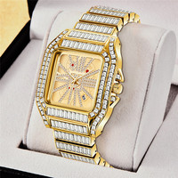 Montre-bracelet à quartz pour homme, dorée, avec bracelet pavé de cristaux, date, style bijou, Relogio Masculino, montre de luxe Iced Out