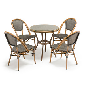Outdoor Rattan <b>Table</b> Set 4 Seater Round Aluminum Frame Weather Resistant Modern Design For Cafe Restaurant Patio Use - Product Image 1