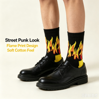 Chaussettes en coton jacquard unisexe à motif flamme, style street punk, personnalisables avec logo OEM, vente en gros