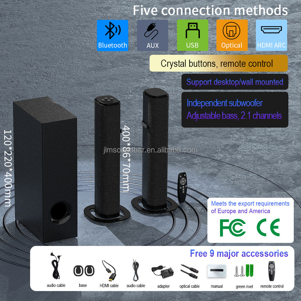 Deux-section détachable TV en forme de tour Soundbar avec le Subwoofer