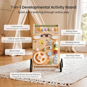 7-in-1 Removable Activity Montessori Push <b>Walker</b> Toy 3-in-1 Sit-to-Stand <b>Wooden</b> <b>Baby</b> With Adjustable Speed - Product Image 3