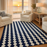 Handwoven Cotton Washable Anti-Slip Rug Bold Navy White Zigzag Stripe Design Low Pile Soft Durable Eco-Friendly Modern Home