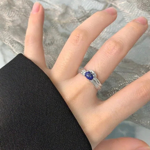 Bijoux fantaisie de haute qualité en argent sterling S925, bague ovale martelée irrégulière réglable en lapis-lazuli pour femmes - Product Image 6