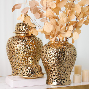 J159G décoration nordique vase à fleurs en or pot à gingembre en céramique décor à <span class=keywords><strong>la</strong></span> maison évider pot <span class=keywords><strong>de</strong></span> temple - Product Image 1