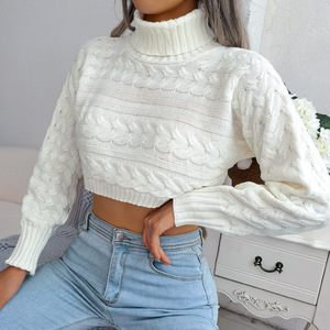 Autumn and Winter Leisure Long Sleeve Turtleneck Navel Knitted <strong>Sweater</strong> <strong>Women's</strong> Clothing