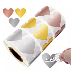 Pegatinas de tamaño personalizado al por mayor, paquete de color rojo, dorado y plateado, etiquetas de corazón, pegatina para rascar tarjetas - Product Image 2