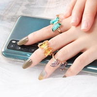 Anneaux ouverts en cristal de verre de couleur bonbon dégradée brillante 2021, papillon, anneaux ajustables pour femmes et filles, bijoux délicats à la mode coréenne
