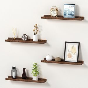 Solid Wood Wall <b>Shelf</b> Natural Brown Rectangle Multi-functional Single Layer Wall Mounted Durable Decorative <b>Rack</b> - Product Image 1