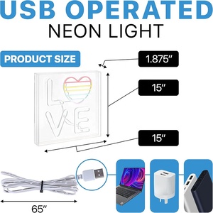 Letrero LED de 15"W x 15"H Blanco/Arcoíris con la Palabra 'LOVE', Funciona con USB, 315 Lúmenes, Caja Acrílica Contemporánea y Glamorosa, No Regulable, para Dormitorio - Product Image 3