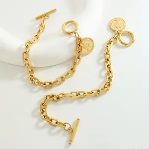 Fashion Queen Portrait Round Brand OT Buckle Bracelet Fine Stainless Steel 18k Gold Plated Jewelry Chain Bracelet For Women