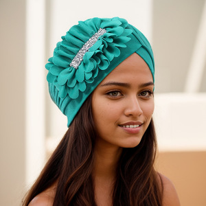 ผ้าโพกหัวมุสลิม HZM-<span class=keywords><strong>26095</strong></span> แบบนุ่ม ระบายอากาศได้ดี สำหรับผู้หญิง ทำจากโพลีเอสเตอร์ ประดับดอกไม้หลากสีสัน - Product Image 4