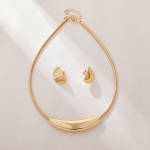 Collana e orecchini da donna in metallo con catena a spina di pesce, design retrò francese, set di <span class=keywords><strong>gioielli</strong></span> esagerati per ragazze. - Product Image 2