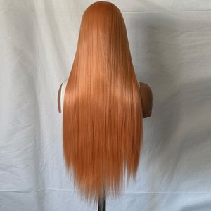 Peluca de encaje frontal sintética premium HD 13*4 al por mayor, cabello largo y liso naranja de fibra resistente a altas temperaturas, servicio OEM con logotipo personalizado <span class=keywords><strong>COS</strong></span> - Product Image 3