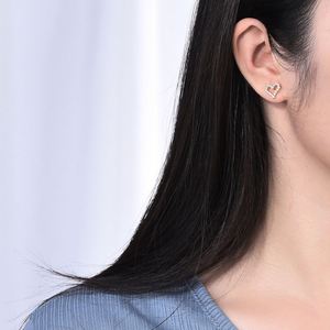 Pendientes de Plata de Ley S925 con Baño de Oro y Corazón Hueco, con Circonita Cúbica 5A, Joyería Fina para Mujer, Fabricante SPJ - Product Image 3