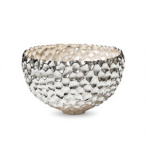 Bol en argent texturé de style minimaliste contemporain, objet décoratif sculptural, commande en gros - Product Image 1
