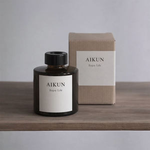 Aikun Gift Shop MOQ 7 Day Ship 150ml Amber Round Glass <b>Bottle</b> Label Logo Any Scent Long Lasting <b>Diffuser</b> Kraft Box Set for Shelf - Product Image 1