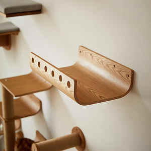 رف خشبي صلب لتسلق القطط مثبت على الحائط أثاث حائط مع وسادة مريحة للقطط للعب النوم - Product Image 4