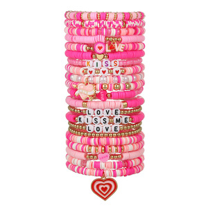 Conjunto de pulseras de cuentas rosas con diseño de perlas y corazones para niñas, regalo para niños, joyería, accesorio para el día de San Valentín - Product Image 5