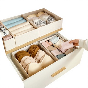 Tianshan Cotton Linen Underwear Box Foldable <strong>Stackable</strong> Storage Compartments for Panties <strong>Bras</strong> Everyday Drawer <strong>Organizer</strong> - Product Image 1