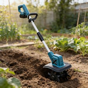 Mini motoculteur électrique rotatif avec moteur au lithium, micro-motoculteur agricole, désherbeur, tondeuse à gazon, facile à utiliser, léger (2,7 kg), noir/bleu - Product Image 4