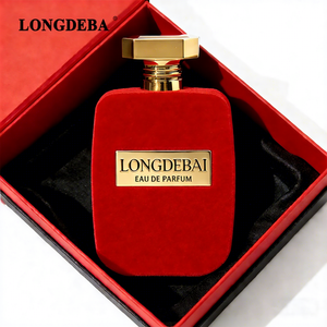 Luxury Flocked <b>Flat</b> Square Perfume Bottle 30ml 50ml 100ml Red Glass Perfume Bottle Perfume Spray Bottle with Packaging Box - Product Image 1