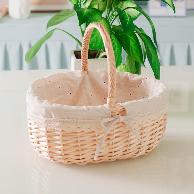 Kids Egg Hunting Holiday Party Supply Woven Rattan Storage Basket Woven Rattan Handheld Basket