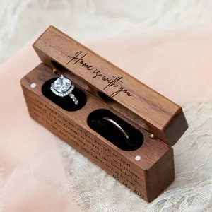 Double Wide Wooden Ring Box Slim Storage For 2 Rings Engraved For Wedding Ceremony Christmas Proposal Gift For Her