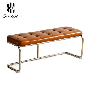 Luxury Modern Beauty Salon Waiting <b>Sofa</b> <b>Bench</b> Technical Leather Upholstered Stainless Steel Legs Waiting Chair for Hair Salon - Product Image 6