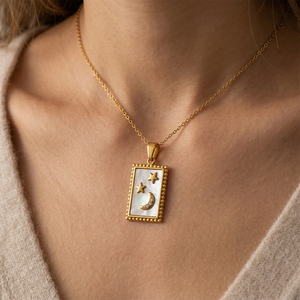Collana con Ciondolo a Disco <span class=keywords><strong>Cielo</strong></span> Stellato in Acciaio Inossidabile Placcato Oro 18K, Stile Europeo e Americano, Versatile e di Alta Gamma - Product Image 6