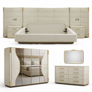 MOONTOP Adjustable Convertible Headboard Luxury Style Chenille <b>Frame</b> <b>Bed</b> Furniture Set Modern Double Back Design King Size <b>Bed</b> - Product Image 5