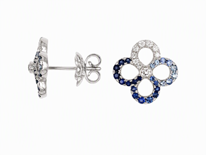 Luxury Four <b>Leaf</b> Clover Silver Ear Studs Inlaid Dark Medium <b>Light</b> Blue Sapphire With Clear CZ Fine Jewelry For Party Daily Wear - Product Image 2