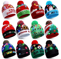 Bonnet tricoté de Noël à LED lumineux Bonnet de Noël Bonnet d'hiver unisexe avec LED colorées pour Noël Nouvel An