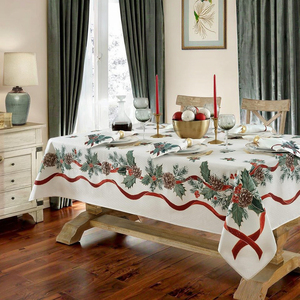 Sang Trọng Cổ Điển Xmas In Hình Chữ Nhật Khăn Trải Bàn Handmade Hiện Đại Lá Không Thấm Nước Polyester Thân Thiện Với Môi Cho Đảng Nhà Sử Dụng - Product Image 2