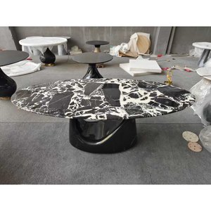 Tavolino <span class=keywords><strong>da</strong></span> Caffè in Marmo Bianco e Nero Stile Italiano Moderno, Arredamento in Pietra Naturale Personalizzato per Soggiorno e Hotel - Product Image 2