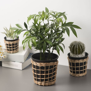 Willow Woven Flower <b>Pots</b> For <b>Succulents</b> Plastic Planters Desktop Green Plants Circular Design XH24-440 - Product Image 1