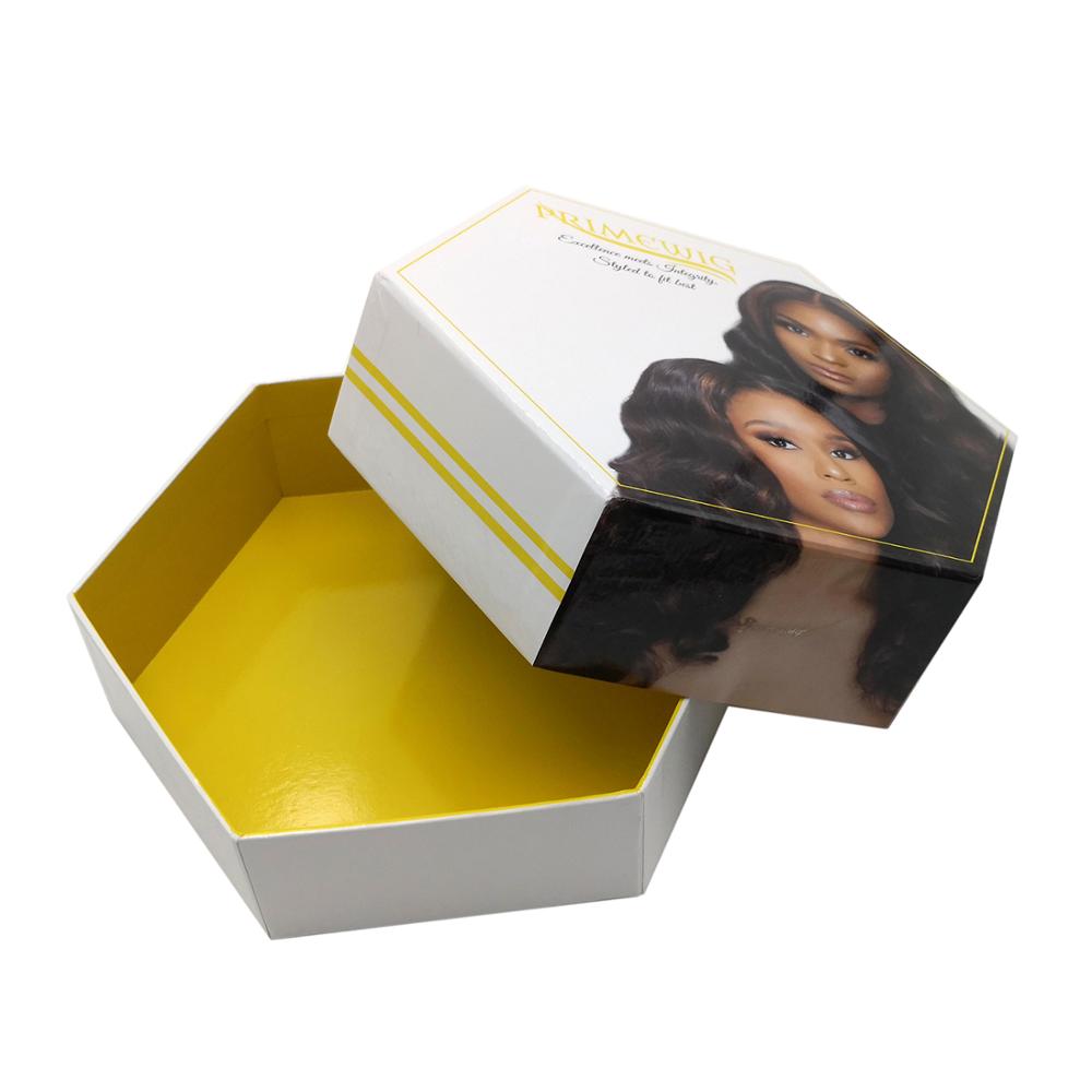 Free Sample Luxury Custom Logo Hexagon Rigid Cardboard Packing Paper Wig Gift Packaging Box