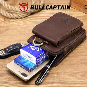 BULLCAPTAIN Men's Waist <b>bag</b> Genuine <b>Leather</b> Anti-Theft Zipper Closure Vintage Style <b>Small</b> Crossbody/Shoulder <b>Bag</b> OEM ODM - Product Image 3