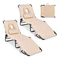 2025 été confortable ventilé inclinable chaise longue ergonomique chaises de plage avec pare-soleil ensemble de 2 pièces bande bleue
