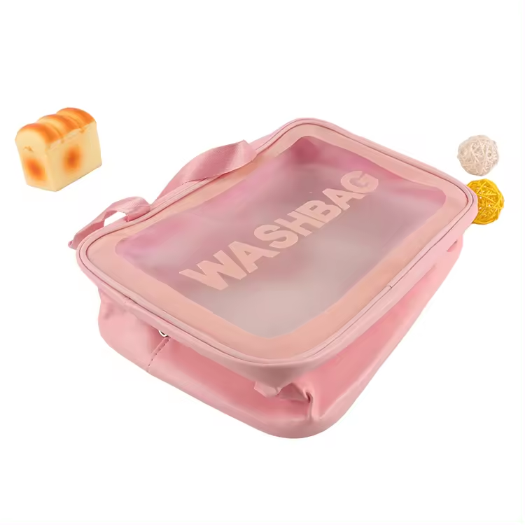 2024 travel Toiletry Wash Bag PVC Clear Makeup Bag Zip pink cosmetic bags for women