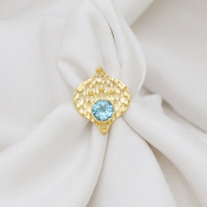 เทรนด์925แหวนเงินสเตอร์ลิงสำหรับผู้หญิงประดับพลอยบุษราคัมสีฟ้าธรรมชาติชุบทอง14K - Product Image 2