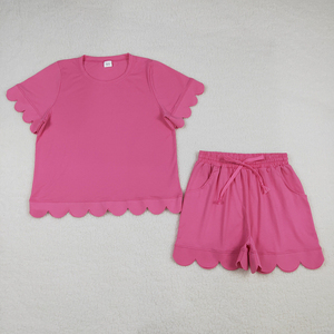 In Stock <b>9</b> Colors Cotton Woman Summer Scallop Outfits Wholesale Fashion Clothes Mom & Me High Quality Boutique Factory Clothing - Product Image 4