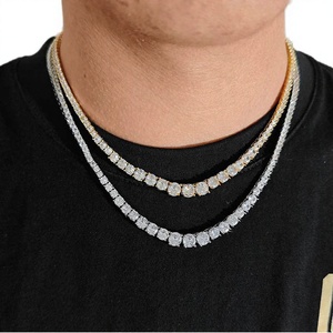 Hip Hop Iced Out Tennis <b>Chain</b> Necklace Brass Link <b>Chain</b> with Zircon Princess Cut Claw Setting for Men Women - Product Image 2