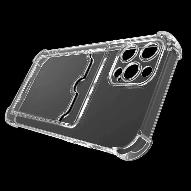 Capa de celular transparente cristal, saco de cartão para iphone 12 pro max, capa traseira com quatro canto, sacos de ar, amortecedor, tpu macio, com carteira