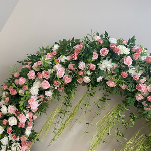 Arche de fleurs artificielles style forêt <span class=keywords><strong>rose</strong></span> et blanc, support rond pour roses et hortensias, décoration de fond pour mariage, fête ou banquet - Product Image 2